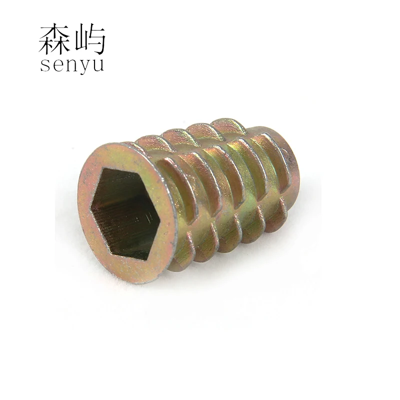 LUHUICHANG M4 M5 M6 Zinc Alloy Thread For Wood Insert Nut Flanged Hex Drive Head Furniture Nuts Inner six angle Insert screws