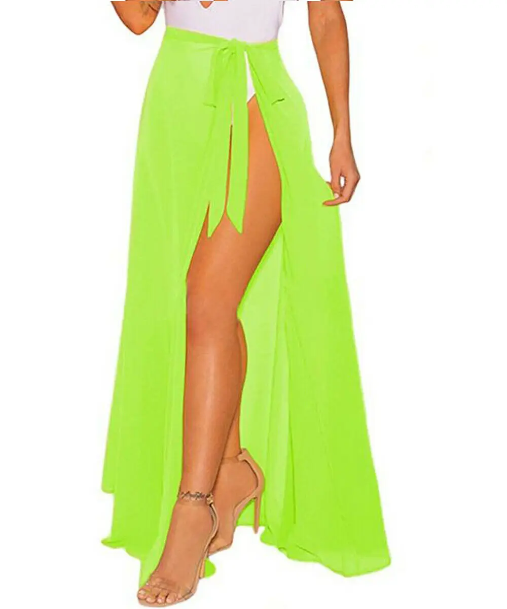 E Fashion Women Chiffon Swimwear Pareo Scarf Beach Cover Up Wrap Kaftan Sarong Beach Solid Soft Skirt - Цвет: E