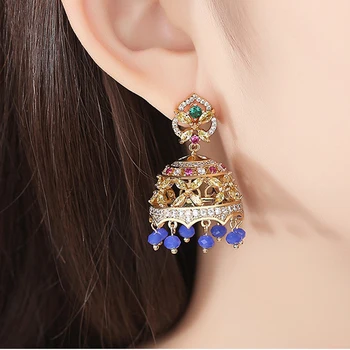 

Women Boho Ethnic Gold Jhumka Indian Earring Gypsy Jewelry Vintage Big Bells Dangle Hanging Hollow Earrings For Women Fashion