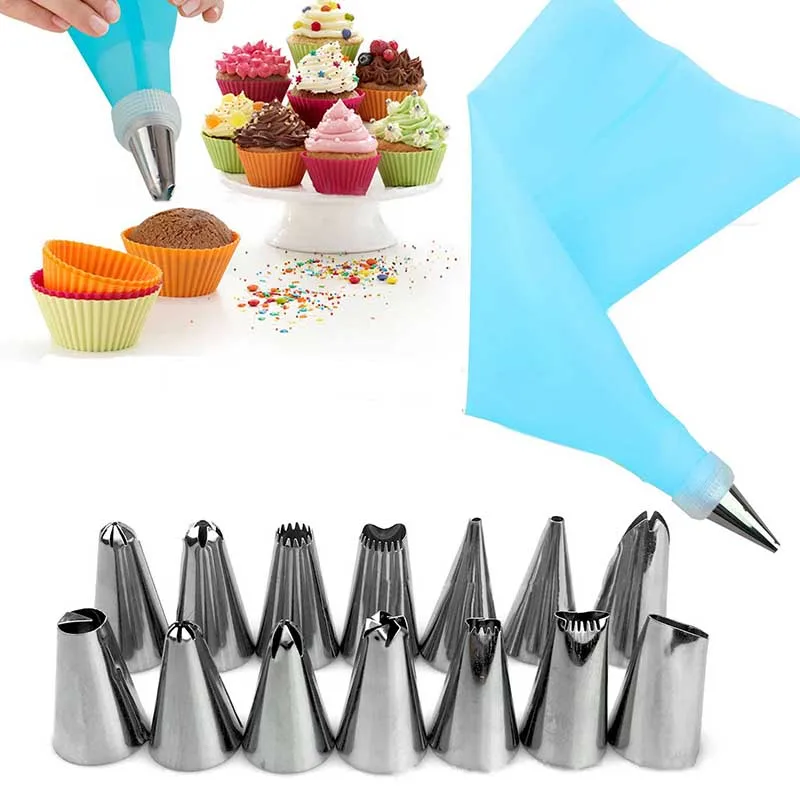 

16/8Pcs Set Silicone Kitchen Accessories DIY Icing Piping Cream Reusable Pastry Bags Nozzle Set Cake Decorating Baking Tools