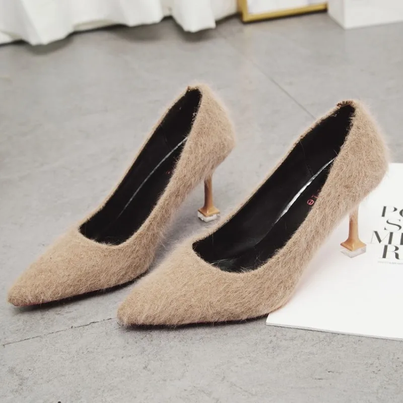 

New Pointed Womens Shoes Concise Elegant High Heels Suede Stiletto Single Shoes Comfort Wild Professional Work Shoes K16-07