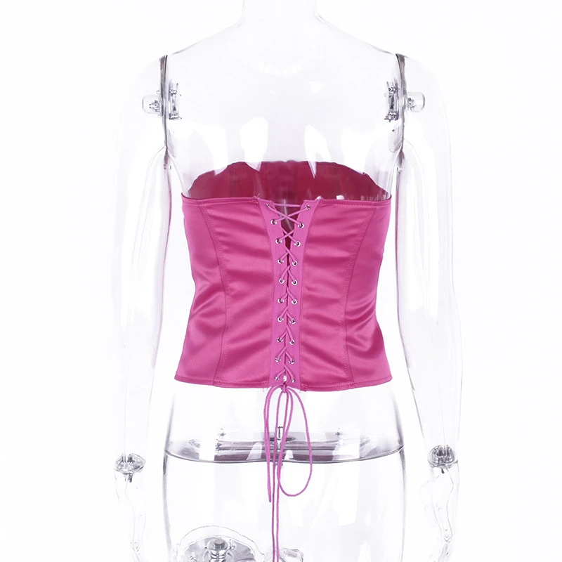 Solid Strapless Tube Top Women Sexy Backless Criss Cross Lace Up Stretchy Tops Bodycon Bottoming Vest Chic Streetwear Tank Top