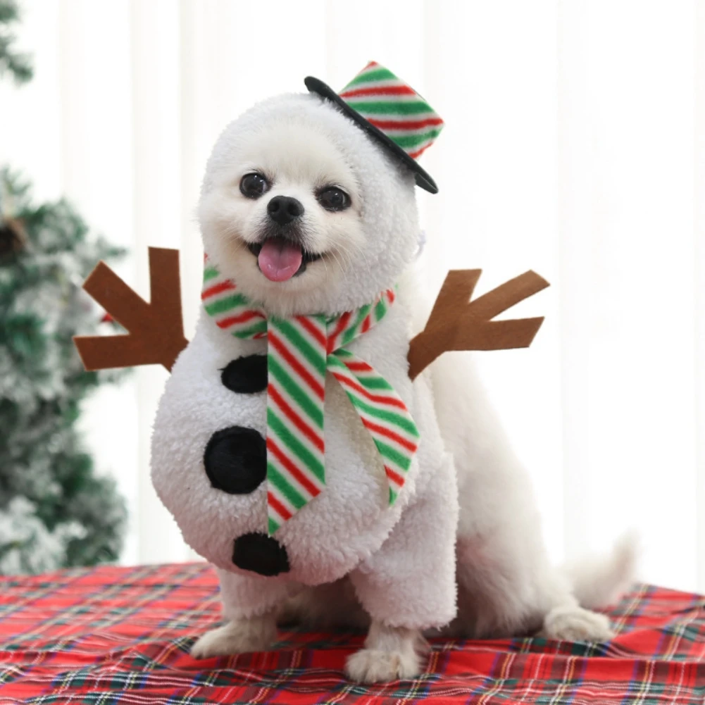 Konbuos Vestiti per Animali Domestici Addensamento Morbido Vestiti per Cani Carino Babbo Natale Pupazzo di Neve Art Christmas Accessori 