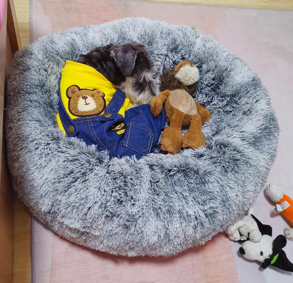 Long Plush Super Soft Pet Bed Kennel Dog Round Cat Winter Warm Sleeping Bag Puppy Cushion Mat Portable Supplies 50/60/70cm | Дом и сад