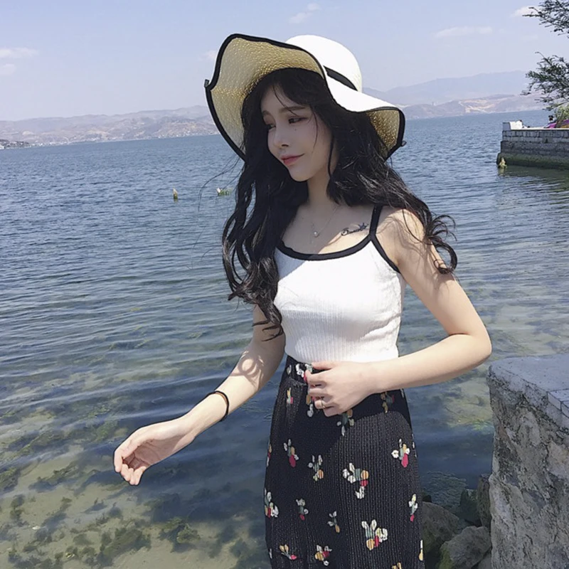 2019 летний женский короткий вязаный Топ Без Рукавов на бретельках повседневный