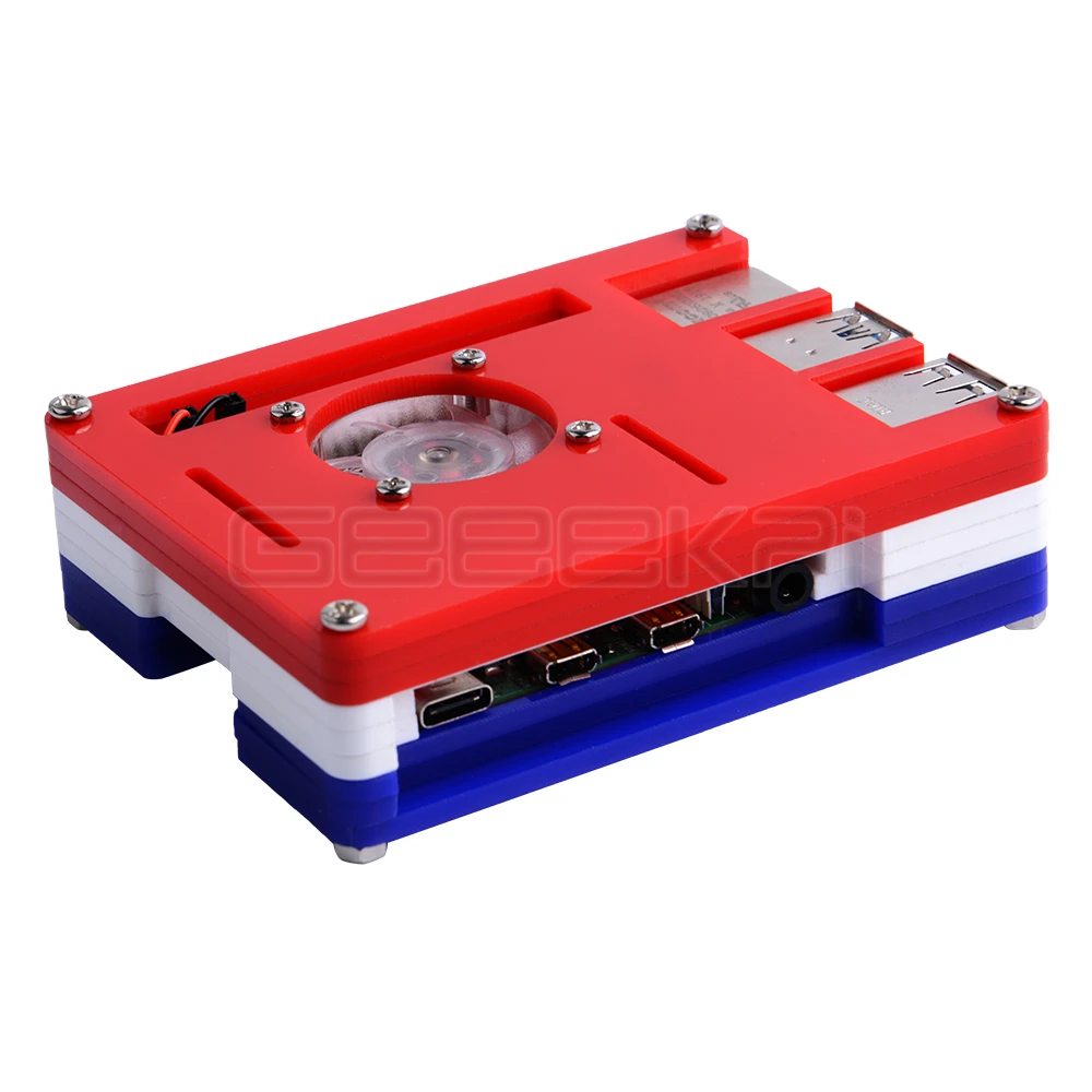GeeekPi 9-layer ABS Case Cover Flag Colors Germany Italy England France Spain with Cooling Fan Heatsinks for Raspberry Pi 4B - Цвет: France