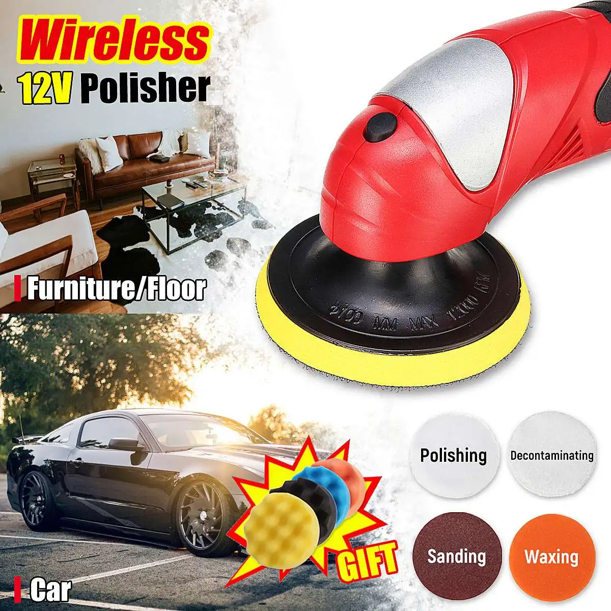 

3000 RPM Compact Polisher Angle Grinder Sander Polishing Buffing For Car Furniture Floor Waxing Sanding Decontaminating
