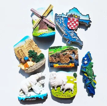 

New Zealand Dutch Windmill Croatia Elephant Pishan Croat Polar Bear Marrakech Morocco New Zealand Resin Refrigerator Magnet