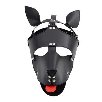 Black Red Leather Dog Bdsm Mask Bondage Restraints Cosplay Mask Costume erotic SM Slave Head Cover Harness Fetish kinky Sex Toys 1