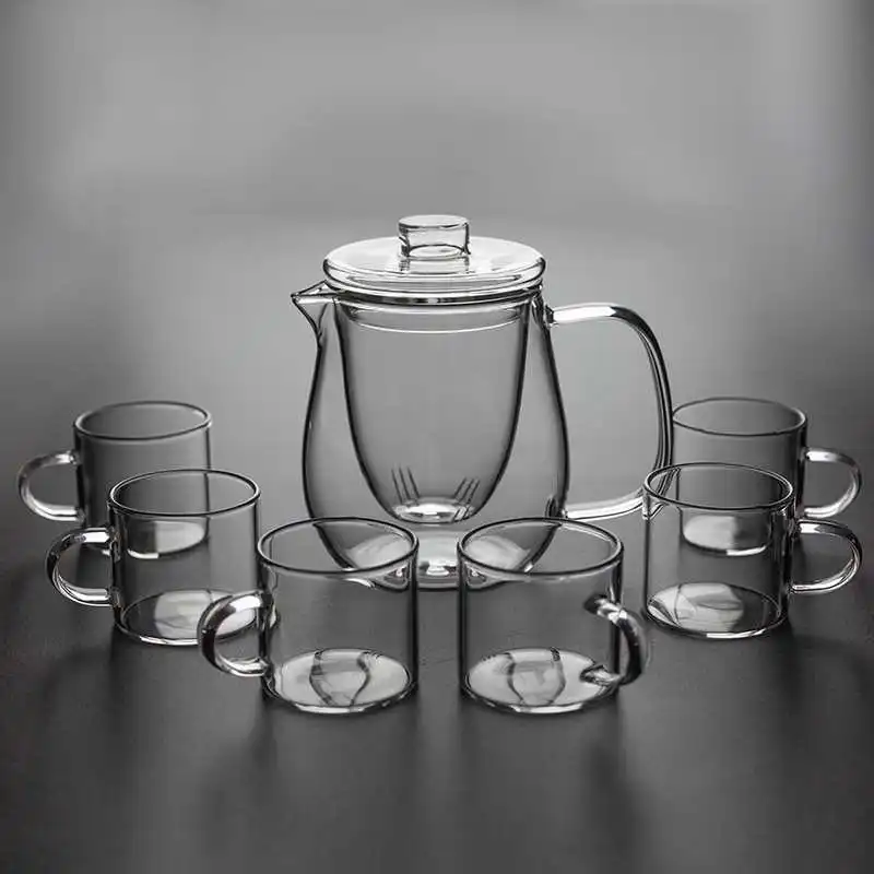 

Uniho 5Pcs Transparent Glass Tea Pot Sets Chinese KungFu Teapot Sets Heat Resistant Water Pot Coffee Maker Convenient Kettle Set