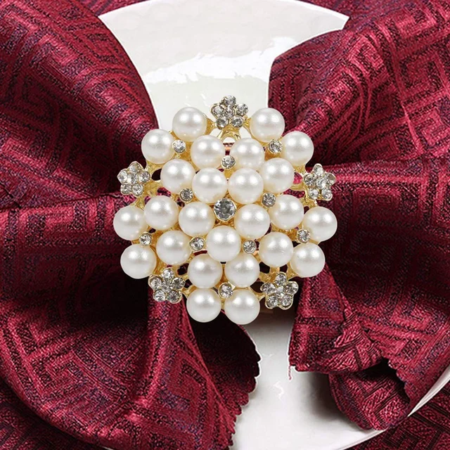 12 Pack Pearls Napkin Rings,Delicate Alloy Napkin Holder Ring Buckles perfect Table Setting Decor for Thanksgiving,Christmas,Wed 4