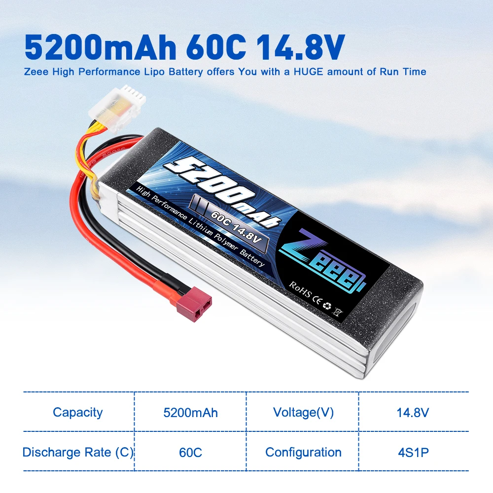 Zeee 14,8 V 5200mAh 60C 4S LiPo батарея с Deans и XT60 разъём для LiPo батарей батарея для RC вертолет Квадрокоптер Автомобиль Грузовик Лодка