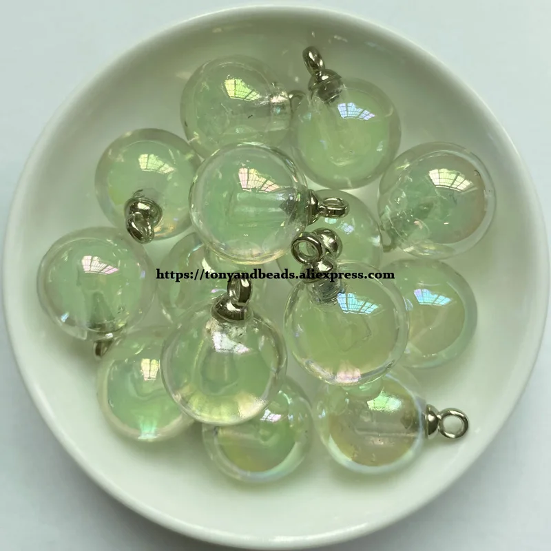 (1 Los = 10 Stück) Runde Form, glatt, glänzende AB-Perle in Perle, Acryl, kleiner Anhänger, Größe 15 mm, 10 Farben für Schmuckherstellung, DIY – Detail 2