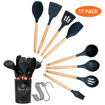 

17pcs Silicone Cooking Utensils Set Kitchen Tools Kitchenware Non-stick Spatula Spoon Oil Brush Heat-resistant Dinnerware Set#g3