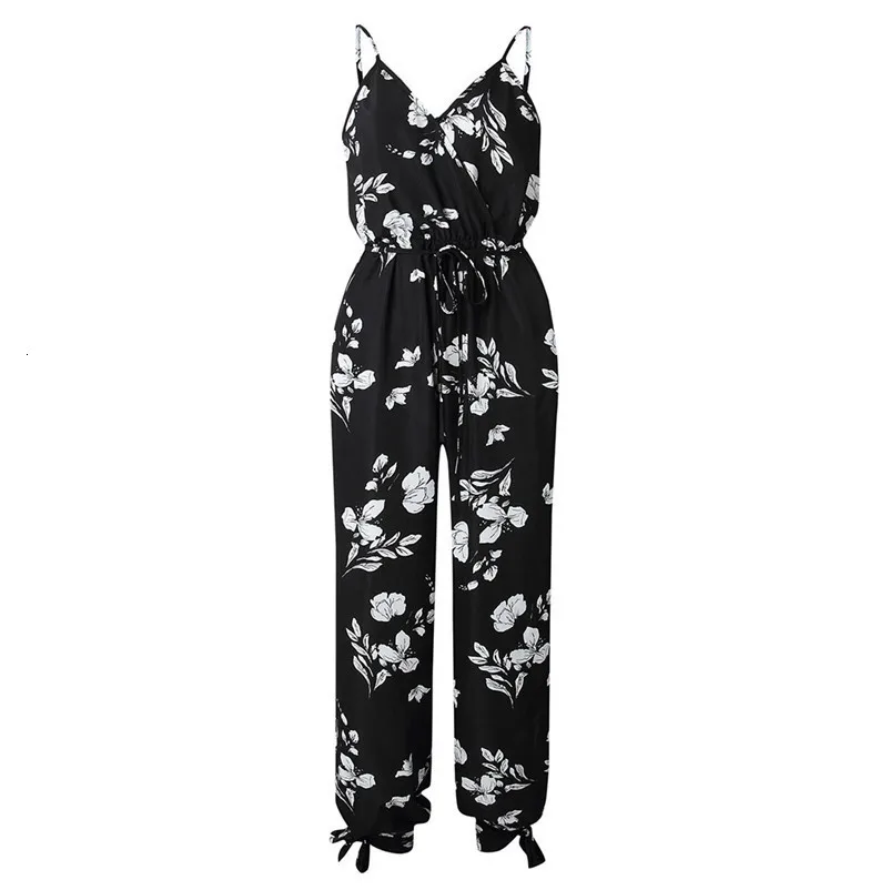 Lace Back Skinny Jumpsuit Women's Printing Color Casual Sleeveless V-neck Strap Jumpsuit sueter vestido de mujer D12 (2)