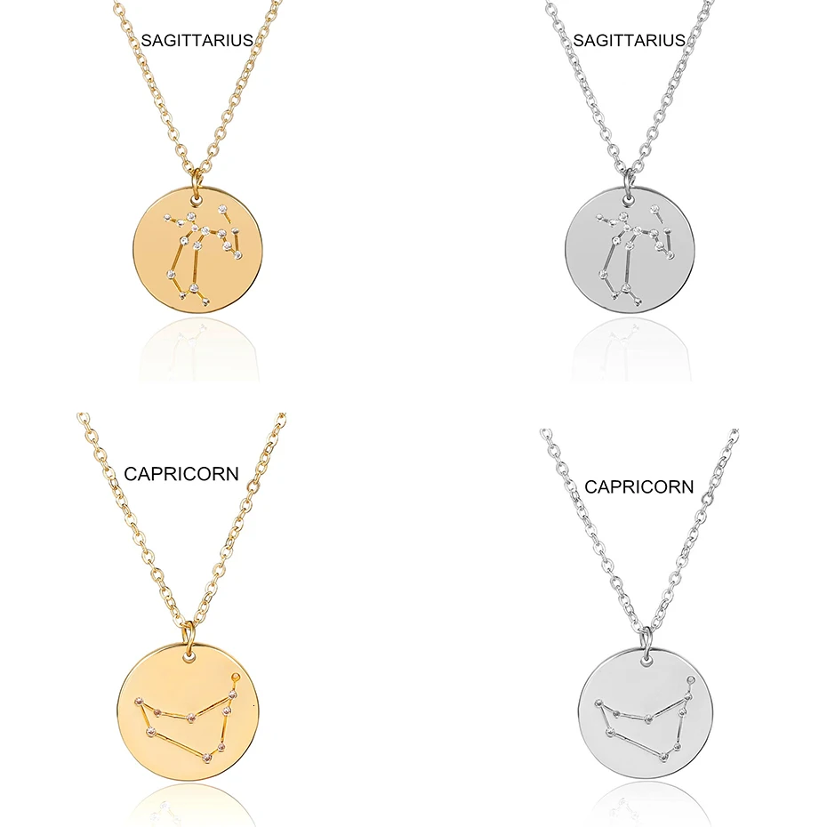 Ingemark 12 Zodiac Constellations Pendant Choker Necklace Birthday Gift Personalized Crystal Leo Libra Women Long Chain Necklace
