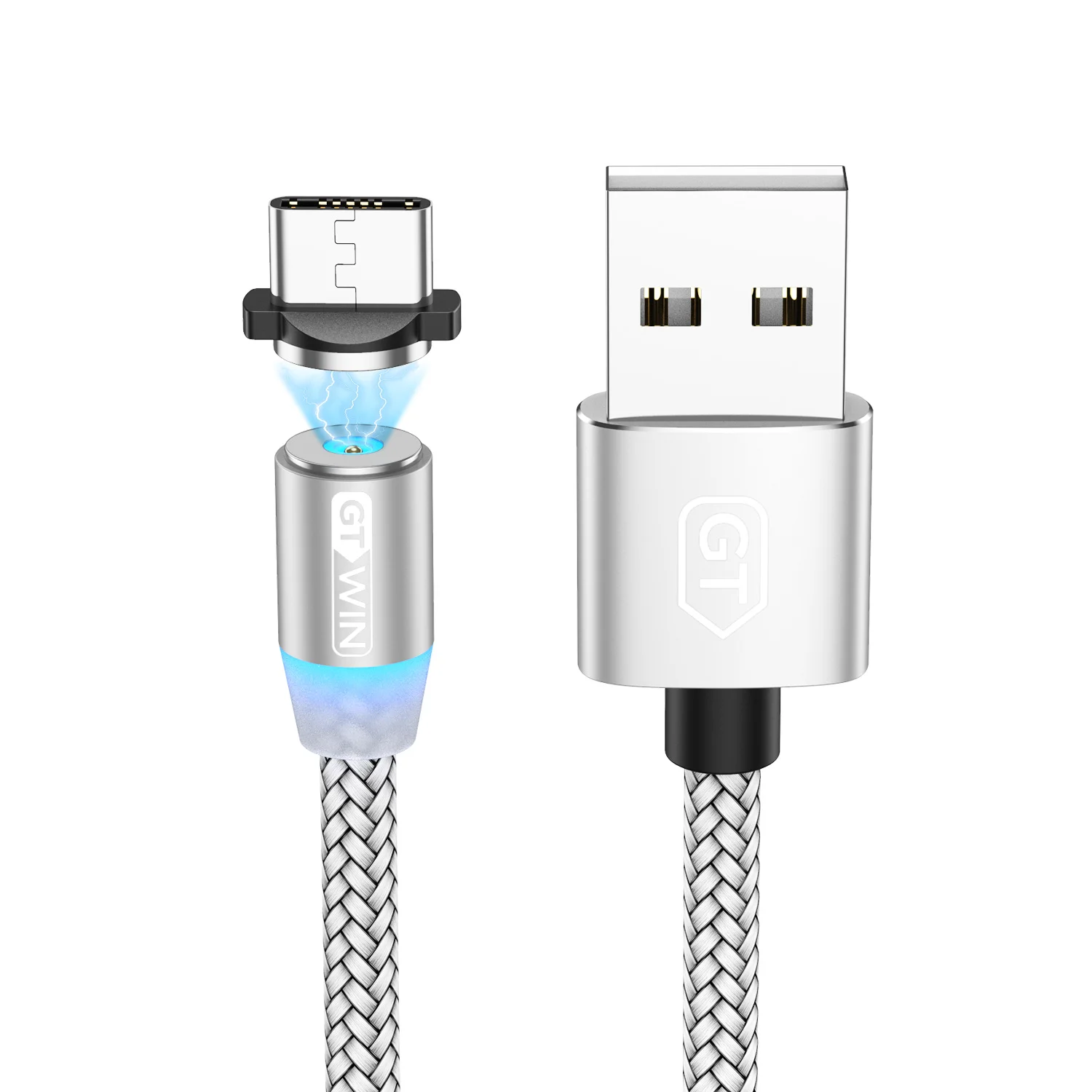 Sliver GTWIN 1 м/2 м/3 м Магнитный кабель Micro usb type C Быстрая зарядка Магнитный зарядный провод Зарядка для iphone X Xr Xs xiaomi redmi note 7 - Цвет: Sliver