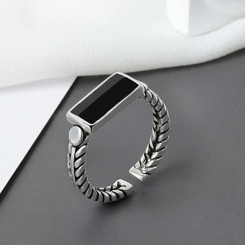 30% Silver Plated Elegant Black Resin Rectangle Lady Finger Ring Promotion Jewelry For Girlfriend Birthday Gift | Украшения и