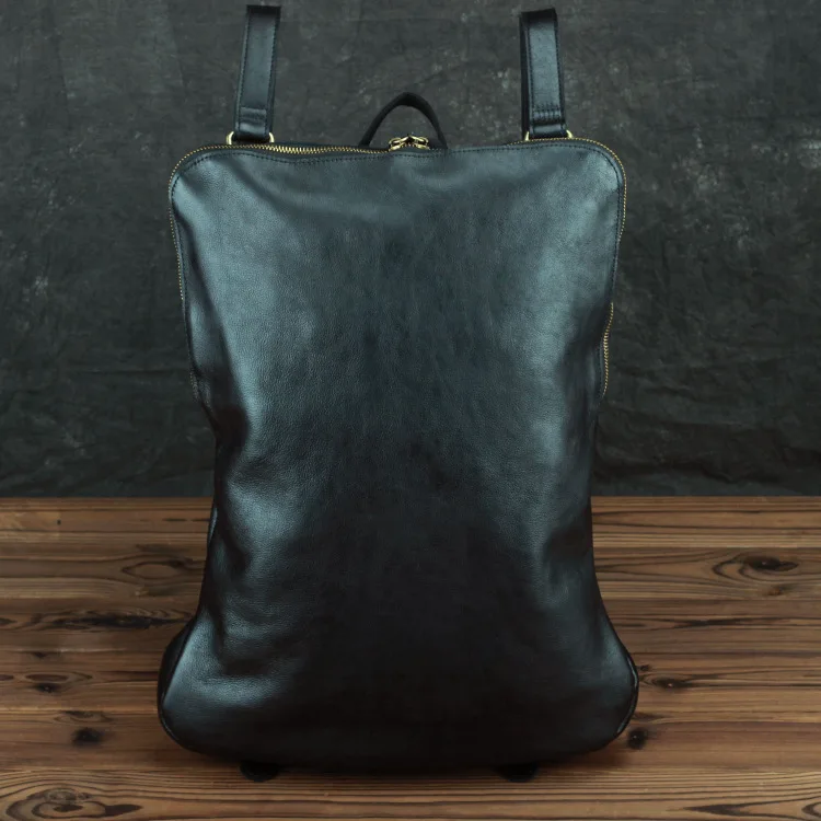 GO-LUCK брендовые Черные Стильные повседневные мужские дорожные рюкзаки из натуральной кожи на молнии, двойные сумки на плечо из воловьей кожи, сумка для компьютера 16 дюймов