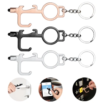 

3pcs Portable Press Elevator Tool Hygiene Hand Anti Touch Door Opener Tool Door Handle Key Metal Portable Door Opener Key Chain