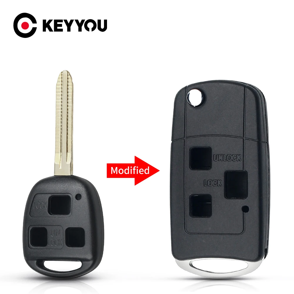 

KEYYOU 3 Buttons Car Remote Key Case Fob Modified Flip For Toyota Prado Tarago Camry Corolla Rav 4 Avensis Echo TOY43 Blade