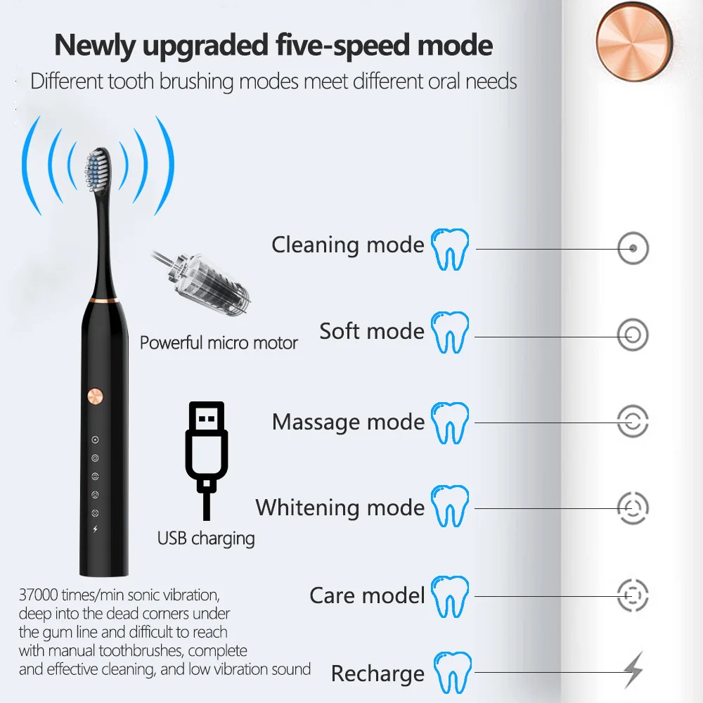 Powerful Ultrasonic Sonic Electric Toothbrush USB Rechargeable Tooth Brush Adult Electronic Washable Whitening relax Teeth Brush Powerful Ultrasonic Sonic Electric Toothbrush USB Rechargeable Tooth Brush Adult Electronic Washable Whitening relax Teeth Brush