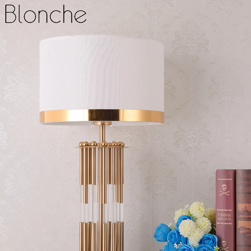 Современная железная настольная лампа Blonche, E27, тканевая настольная лампа для дома, гостиной, спальни, прикроватный Декор, освещение, золотые металлические светильники