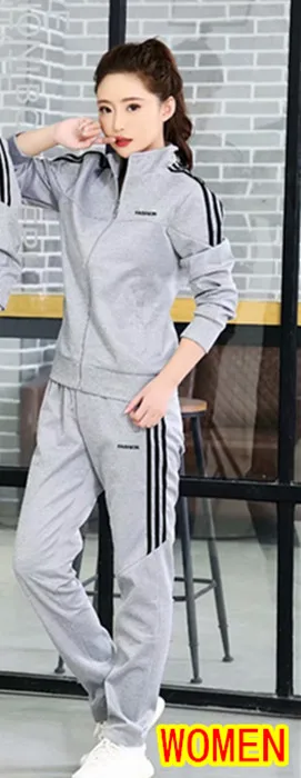 Women gray suit Осенне-зимний женский и мужской набор для бега, спортивный костюм с высоким воротником, куртки, спортивные штаны, для бега, для улицы, тренировочный костюм, командная форма, сделай сам - Цвет: Women gray suit