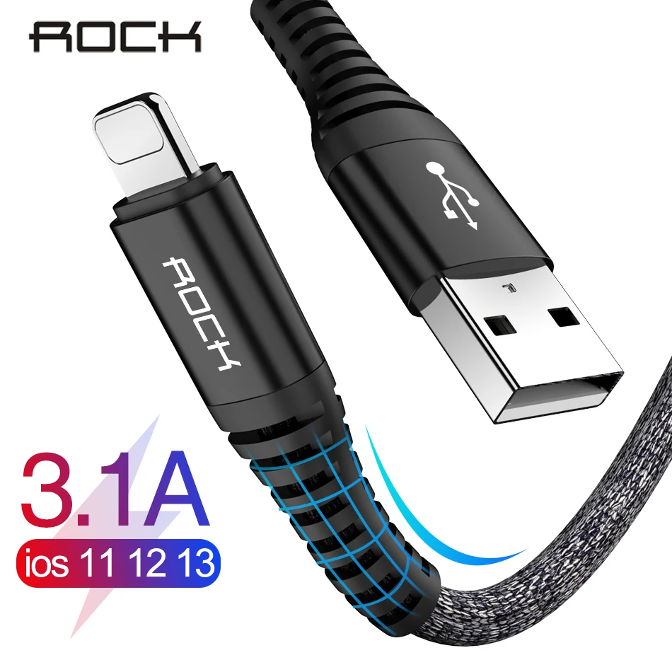 

ROCK 3.1A USB Cable For iPhone 11 Pro Max Xs Xr X 8 7 6 Plus 6s ipad Cord Fast Charging Data Mobile Phone Fast Cable