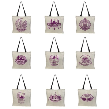 

Customize ladies shoulder bag linen double-sided The fox printing pattern large-capacity grocery bag shopping bag