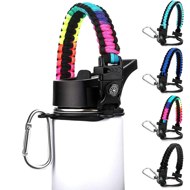 4 Piece Parachute Rope Handle with Rope Survival Rope with Safety Ring and Buckle Compatible with Kettle and Other Wide Mouth Wa