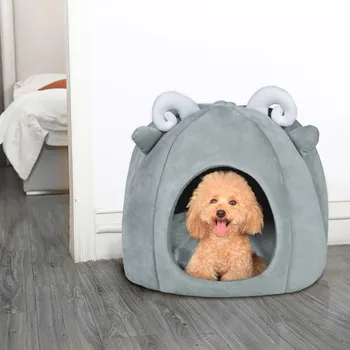 

Foldable dog puppies Cat House Kennel Bed With Pad Pet Warm Puppy Cushion Basket Mat Blanket Sleeping Nest Solid 5 Colors 20Jan3