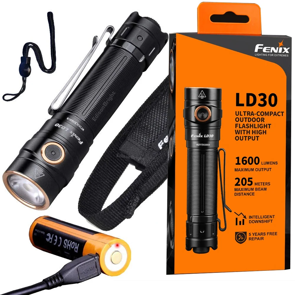 

Fenix LD30 1600 Lumen LED Tactical Flashlight with ARB-L18-3500U 3500 mAh Rechargeable Battery