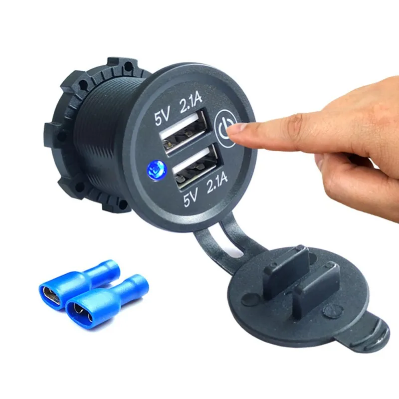 Универсальный 12 V-24 V мотоцикл 2.1A Dual USB Зарядное устройство Мощность адаптер штепсельной вилки с сенсорным переключателем для мобильного gps планшет