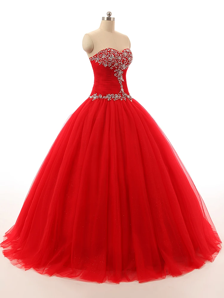 Vestido de baile, красное Пышное Платье с кристаллами, плиссированная Талия,, милое 16 платье, vestido de quincianera sukienka balo