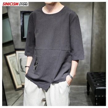 

Sinicism Store 2020 Men Cotton Linen Three Quarter O-Neck T Shirt Men's Spring Casual Vintage T Shirts Male Clothes Fashion