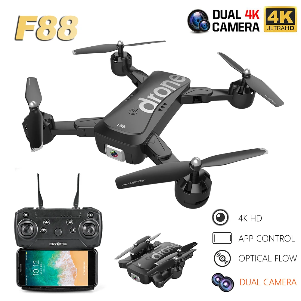 F88 Радиоуправляемый Дрон с двойной камерой 1080P 4K Изображение с оптическим потоком позиционирования складной Радиоуправляемый квадрокоптер Дрон Летающий 18 минут в длину