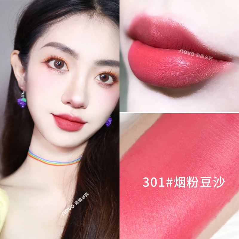 301red bean paste Яркие флуоресцентные бархатные губные помады 4 цвета матовые губы телесного цвета макияж водонепроницаемые гладкие влажные люминесцентные губные помады тюбики для вечерние - Цвет: 301red bean paste