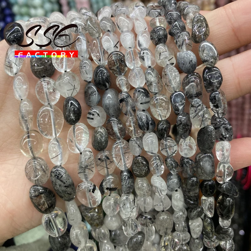 

Natural Irregular Black Rutilated Quartz Stone Beads for Jewelry Making DIY Bracelet Necklace Accessories 6-8mm 8-10mm 15 Inches