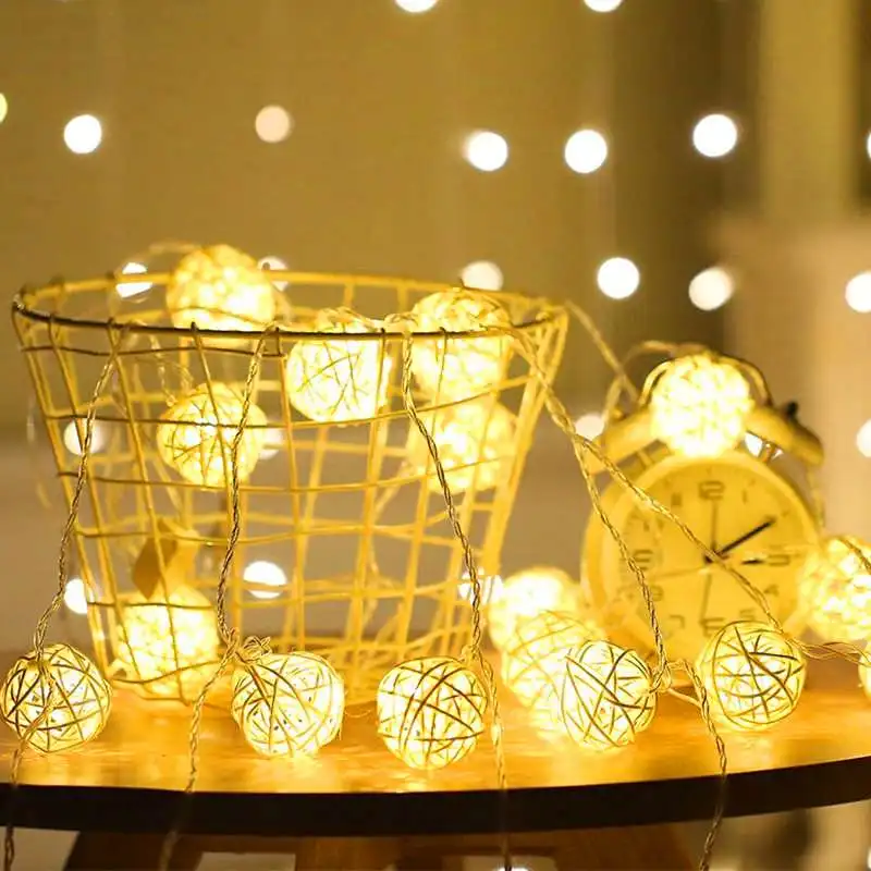 Rattan Ball LED String Light Holiday Fairy Lights Warm White for Party Wedding Decoration Christmas Lights Garland Outdoor