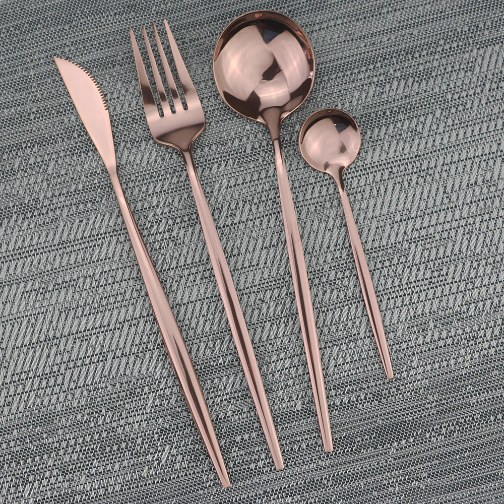 4pcs Dinnerware Set 18/10 Stainless Steel Rainbow Cutlery Set Knife Fork Spoon Dinner Set Home Restaurant Kitchen Tableware Set - Цвет: rose