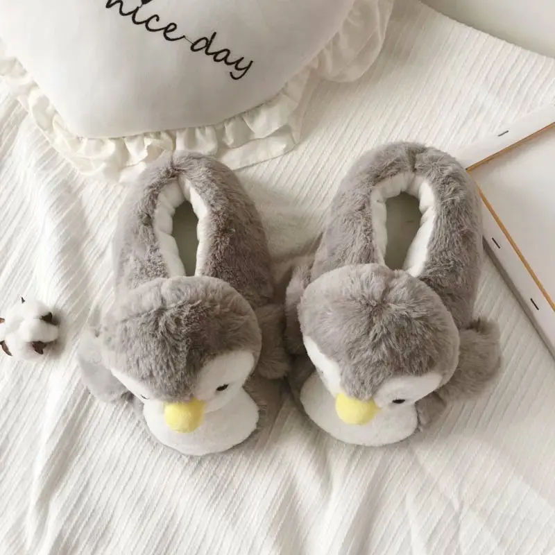 Cartoon Penguin Slippers Winter Warm Soft Plush House Shoes Plush Toy Gift At Home Shoes