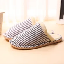 Пушистые тапочки в полоску; мужские теплые Нескользящие домашние зимние тапочки из флока; мужские слипоны на плоской подошве; chaussure homme