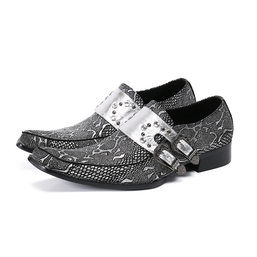 

Hot Buckle Men'S Shoes Breathable Dress Shoes Slip on Genuine Leather Square Toe Business Shoes
