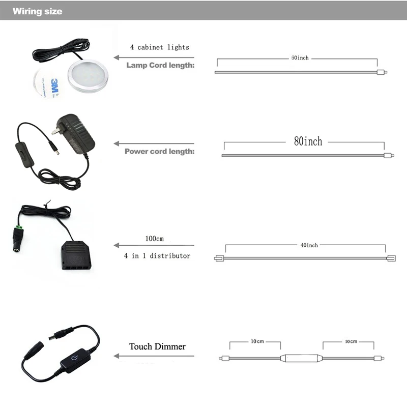 power supply length for 4 touch led under cabinet light kit