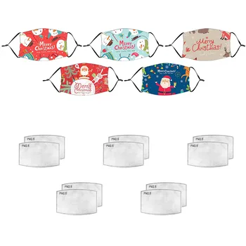 

Xmas Mouth Masks 5PC Washable Kids Christmas Print Face Mask Dust-Proof Anti-Pollution With Filters mascarillas Reusable Mask