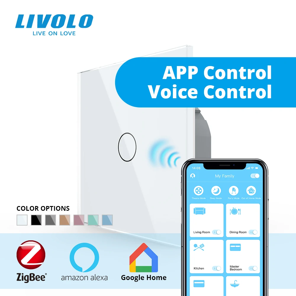Умный выключатель Livolo Zigbee настенный сенсорный с поддержкой Wi Fi работает