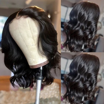 

Aircabin 16 Inch Bob Lace Part Wigs Body Wave Glueless Brazilian Remy Human Hair 150% Density Natural Color Wigs For Black Women