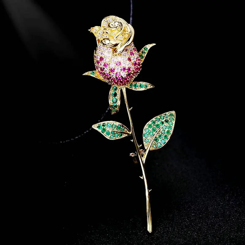 

SINZRY exquisite jewelry accessory fashion colorful cubic zircon rose flower brooch pin lady collar buckle