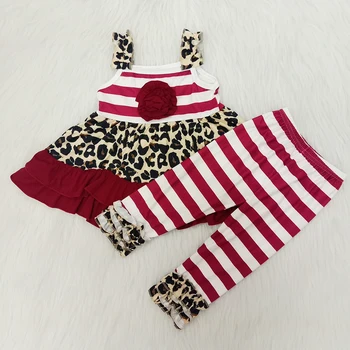 

Wholesale baby girls clothing clothes sets boutique kids children leopard stripe rose icing legging ruffle tunic fashion casual